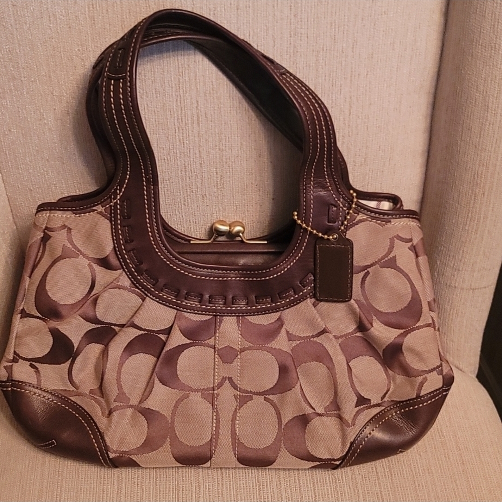Coach Brown Shoulder Bag with Signature Monogram